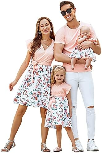 Roupas familiares combinando, mamãe e eu vestidos estampados flora