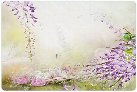 Tapa de estimação de lavanda lunarável para alimentos e água, composição floral de estilo de pintura plantas de jardim inspiradas