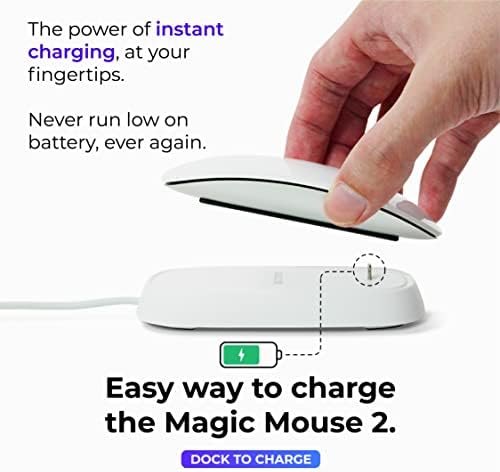 Ascrono - Estação de carregamento Compatível com Apple Magic Mouse 2 - White - Acessórios perfeitos | Usável como Dock, Stand & Charger de Charging | Inclui um cabo USB-A de 5 pés