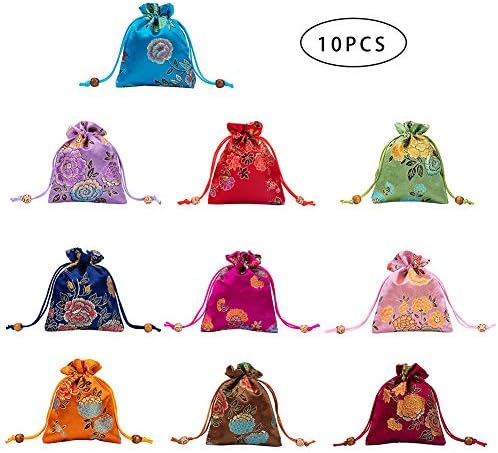 Ph Pandahall 9 sacos de presente de cetim coloridos, 5,5 x4.3 PEONY CASAMENTO FAVORES Bolsa Bolsa de Caso de Desenho de Moeda Bolsa de Presente Bolsa de Advento