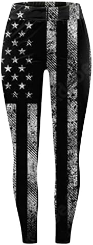 Leggings de cintura alta para mulheres American Flag No Pontas de ioga transparentes Tights EUA 4 de julho Leggings de ioga para