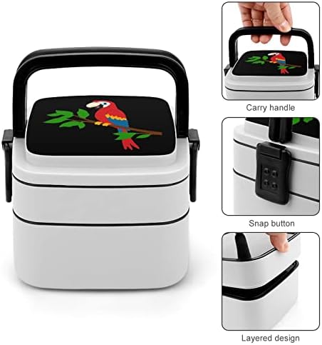 Cartoon Parrot1 Bento Box Dupla Camada Dupla Allin-One Compurador de almoço empilhável com colher para viagens de trabalho de piquenique