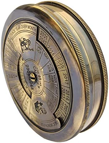 Brass Calendário Compass, segundo tem arranhões, 58 mm, 2 1/4 de 40 anos de 40 anos, bússola de bolso náutico acabamento