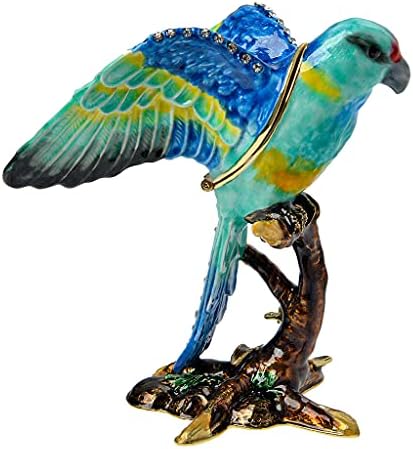 Fj fengzhijie parrot estatueta decoração de casa dourada caixa de cristal buginket box pequeno anel de anel de pássaro