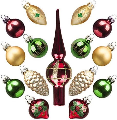 Ornamentos em miniatura Kingyee e Tree Topper Christmas Mini Glass Tree Decorações de Tree Conjunto de 15 para mesa de mesa de mesa