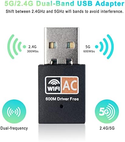 Adaptador Wi -Fi USB, 5G/2.4G Banda dupla Adaptador Wi -Fi WIFI sem fio para PC, adaptador Wi -Fi de alta velocidade de 600