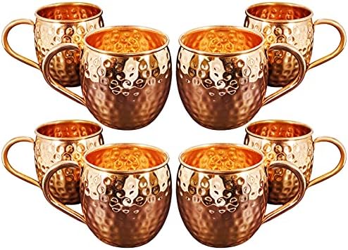8 Pacote Pure Copper Moscow Mugs Mugs, cada caneca martelada detém 18 onças -pela compra científica