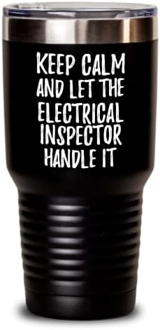 Mantenha a calma e deixe o inspetor elétrico lidar com o copo de entrete de colegas de trabalho engraçado do copo de entrega de trabalho com lâmpada com tampa preta