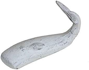 Hampton náutico decorativo de ferro fundido de baleia, 6 , caiada de branco