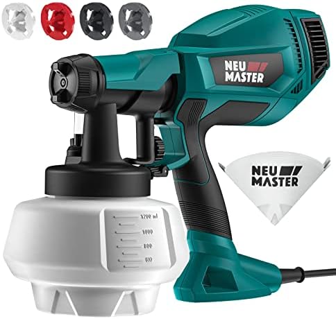 Pulverizador de tinta atualizado, pistola de tinta de spray elétrica HVLP da Neu Master, recipiente de 1200 ml/4 bocais/3 padrões para interiores e exterior domésticos, armários, casa, cerca, teto