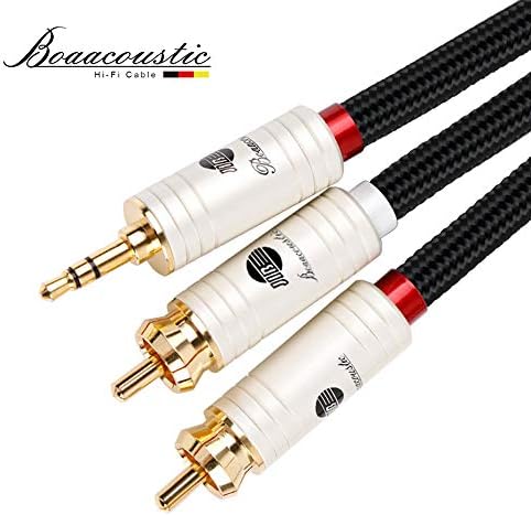 Jib boaacoustic 4n ofc hifi 3,5 mm masculino para 2 RCA Male Audio Auxiliar estéreo y Cabo de adaptador - 10ft/3m