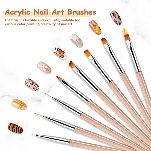Jerclity 8pcs pincéis de arte unhas define marrom marrom pincel de revestimento de linear de unhas de acrílico de caneta
