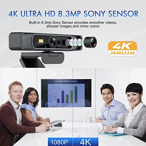 Angetube 4k webcam, 2022 8mp com webcam Sony Sensor com lente zoomable com microfone com câmera de web de computador USB de 120 graus remota para streaming/ensino on -line/videococação/zoom/skype