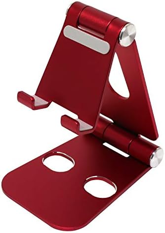 Miyoshi ZSST-12/RD Stand para smartphone de alumínio dobrável, ângulo ajustável, fino, compacto, vermelho