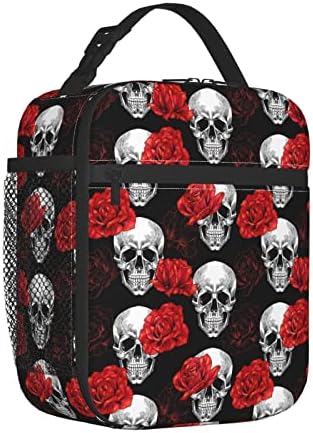 Sugar Roes Flowers Skull Skeleton Lunch Bow para meninas lancheiras portáteis à prova de vazamento para mulheres Bolsa de refrigerador