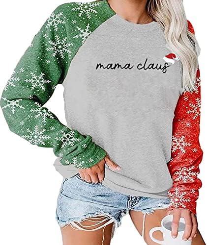 Mama claus moletom feminino feliz natal mãe presente blusa tops casual manga longa pulôver de férias