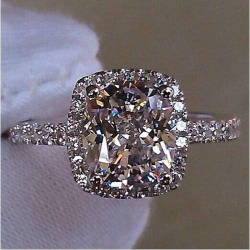 Victoria Jewelry Cushion Cushion Cut 3Ct DiMonique CZ 925 Sterling Silver Women Wedding Ring