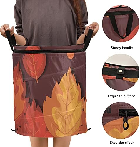Ação de Graças Folhas de outono de outono Pop -up Lavanderia cesto com tampa com zíper cesta de roupa dobrável com alças Organizador