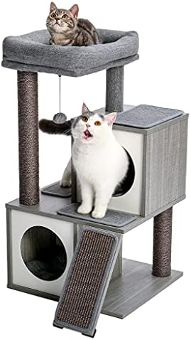 Xlaiq Modern Cats Tree Cats Tower com postes de arranhões cobertos de sisal, condomínio espaçoso e poleiro grande para