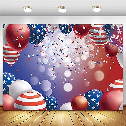 CGXINS Independence Day Photography Backdrop Red e Blue Balloon Confetti Fundo para 4 de julho Os eventos de veteranos Banner