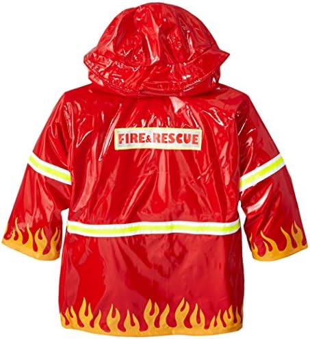 Capa de chuva para meninos com bombeiros vermelhos para meninos com chamas divertidas, crachá principal, tiras reflexivas