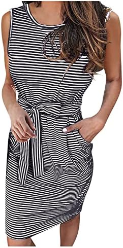 Vestidos para mulheres plus size, moda feminina feminina solta no verão de verão redondo pescoço casual listrado mini vestido