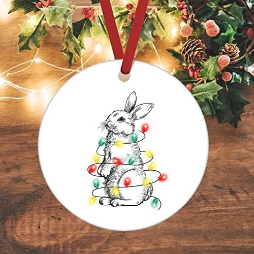 Ornamento de coelho de Natal, Animais Ceramic Natal Tree Ornaments 3 polegadas, felizes de férias, lanternas de lembranças