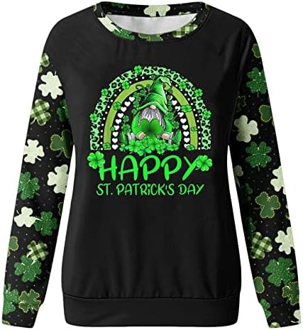 Mulheres fofas shamrocks gnome moletom gráfico de manga longa St Patrick Toupe