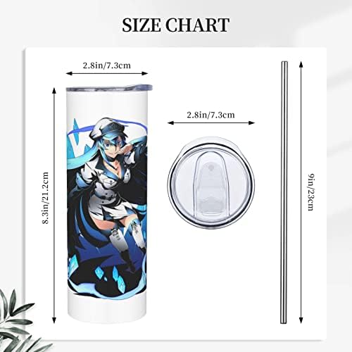 Urumax Anime Akame Ga Kill Esdeath Caneca de café com aço inoxidável com tampas e caudas duplas canecas de a vácuo de parede dupla xícara de viagem 20oz