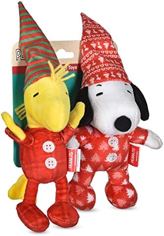 Amendoim para animais de estimação Snoopy & Woodstock Slumber Party Plelight Pet Toy 2 Pack Dog Toy Conjunto 6 | Médio Squeaky Dog Toys, brinquedos de cachorro de pelúcia oficialmente licenciados a partir de quadrinhos de amendoins
