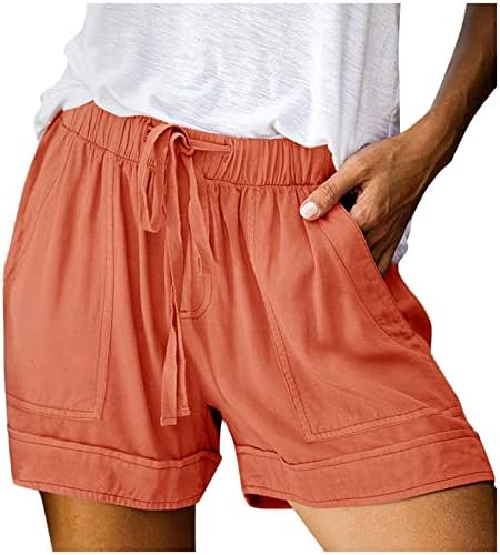 Shorts leves femininos de cintura elástica de cordão confortável shorts confortáveis ​​linho de verão casual calça de