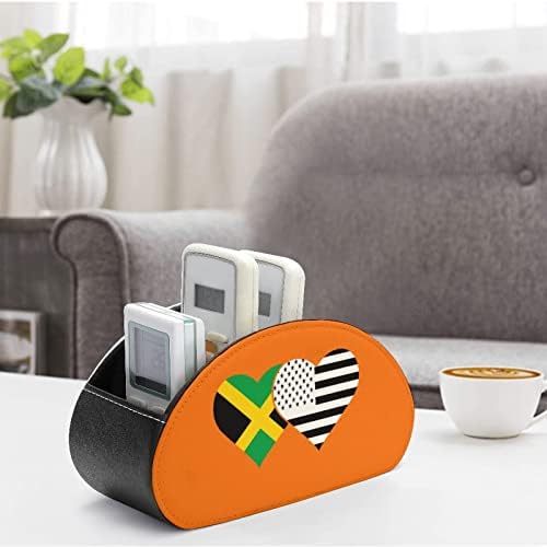 Jamaica e Black American Flag TV Remote Control Holder com 5 Compartamentos PU Organizador de armazenamento de caixa de couro para