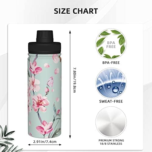 Garrafa de água Blossom-Blossom-Pêsear-Flor-da-flor de 18 oz de aço inoxidável aço isolado Labrão largo com tampa de bico à prova de vazamento