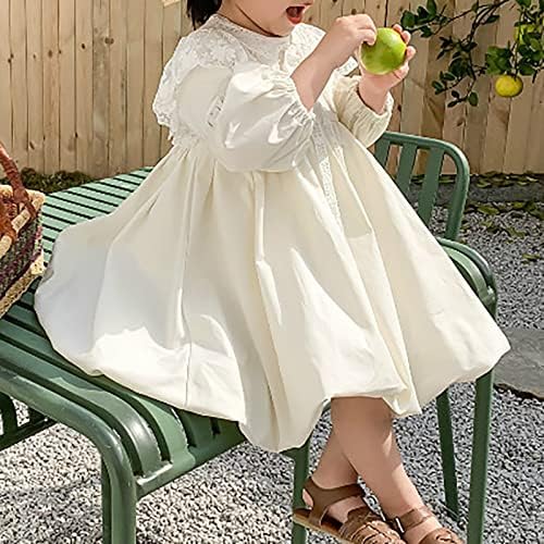 Primavera doce para menina renda de manga comprida algodão macio pescoço redondo solto um vestido de linha para roupas recém -nascidas