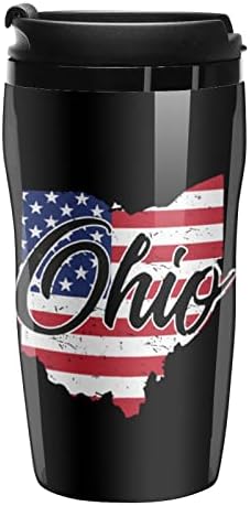 Bandeira americana ohio emota de café com caneca de caneca de café com tampa de plástico dupla de parede dupla para trabalho