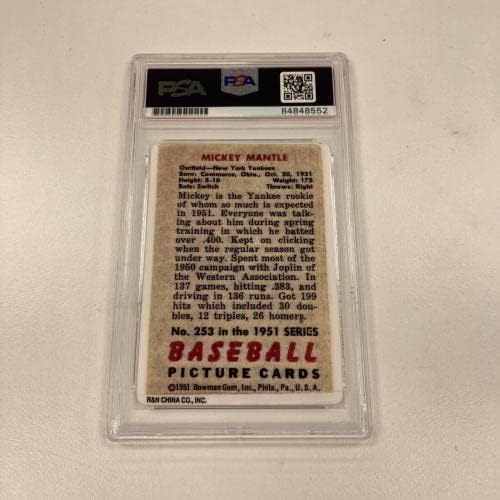 1951 Bowman Mickey Mantle assinado Cartão de beisebol de porcelana RC PSA DNA Certificado - Cartões autografados de matadrilhos