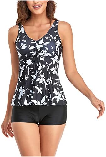 Modest Tankini Swimses para mulheres, femininos de dois ternos de banho sexy Top de moda de banho com boyshorts