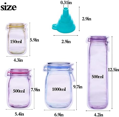Bolsas de ziplock de garrafa de pedreiro reutilizáveis, sacos de ziplock de garrafa de pedreiro reutilizáveis ​​Conjunto