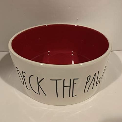 Rae Dunn Deck The Paws Dog Pet Bowl - Interior vermelho - 6 polegadas - Cerâmica