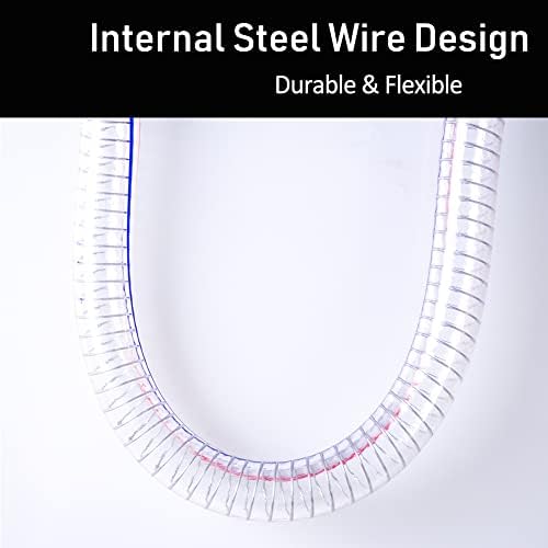 EOIIPS 1-1/2 ID x 1-3/4 OD Tubos de vinil de sucção de arame de aço, mangueira de sucção de sucção transparente flexível de alta