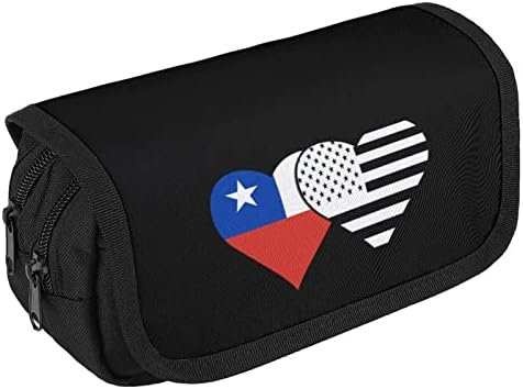 Chile e Black American Flag Lápis Caixa Double Zip Pen Bag de grande capacidade Saco de papelaria de caneta para o escritório