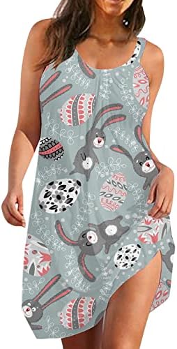 Vestido de Páscoa CGGMVCG para mulheres sem mangas coelho ovo com tanques estampas de ovo Mini vestidos de verão de tiras casuais