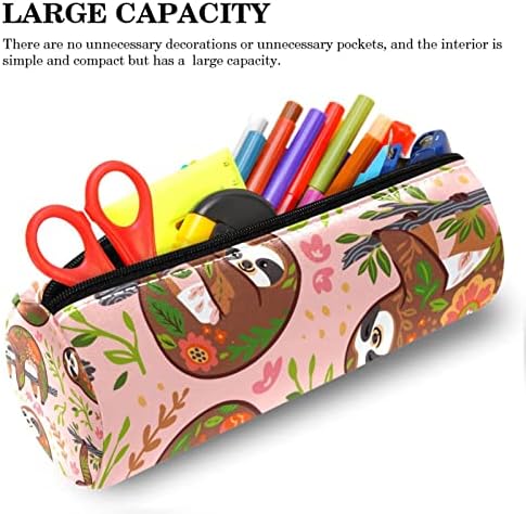 Caixa de lápis Guerotkr, bolsa de lápis, bolsa de lápis, estética de bolsa de lápis, padrão rosa de folhas de animais,