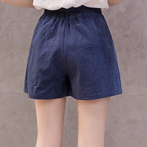 Calça de perna larga larga de Honprad para mulheres shorts para mulheres linho casual shorts soltos de altura calça