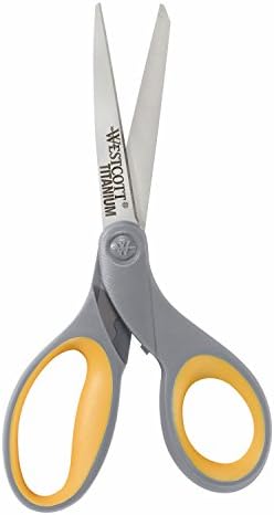 Westcott 13529 8 Titanium Scissors com alça macia, cinza/amarelo