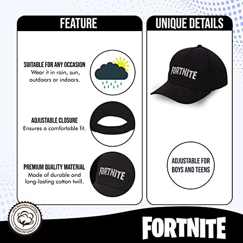 Capinho de beisebol Fortnite para meninos, chapéu de qualidade de qualidade e boné ajustado, chapéu de beisebol shotbrim