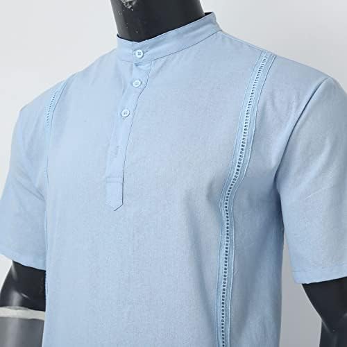 Camisas de vestido masculinas de verão BMISEGM Mens primavera e verão algodão de cor sólida e com buracos e lapelas e camisetas de