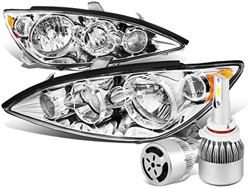 Compatível com Camry XV30 Facelifted Par of Chrome Hous Housing Amber Corner Farol + 9006 Kit de conversão de LED com ventilador