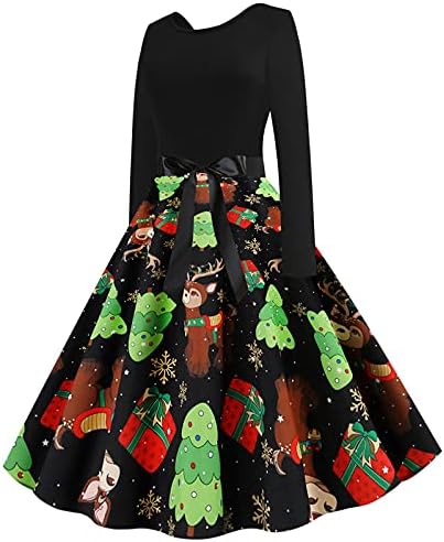 Vestidos de natal ruziyoog para mulheres, vestido de manga longa para mulheres, vestido de balanço dos anos 50,