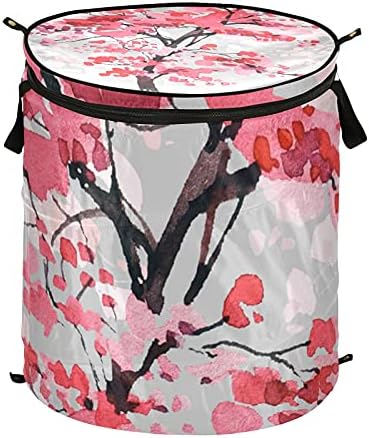 Blooming Cherry Tree Pop Up Laundry Horty com tampa com zíper cesta de roupa dobrável com alças Organizador de roupas de cesta de armazenamento